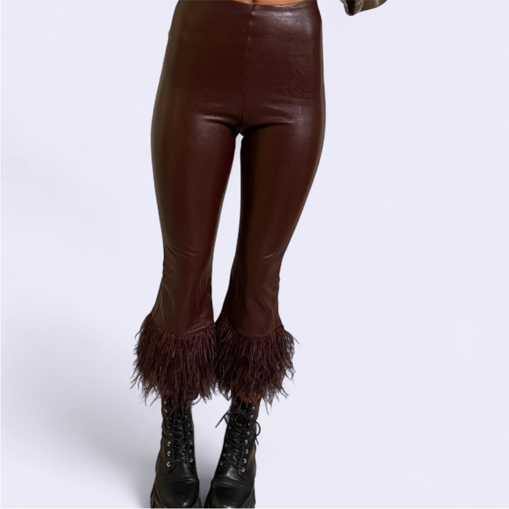 One of a kind Maroon (RARE FIND) - Faux Lather Feather Leggings Commando